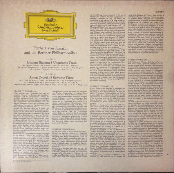 Johannes Brahms / Antonín Dvořák - Berliner Philharmoniker, Herbert von Karajan : 8 Ungarische Tänze / 5 Slawische Tänze (LP)