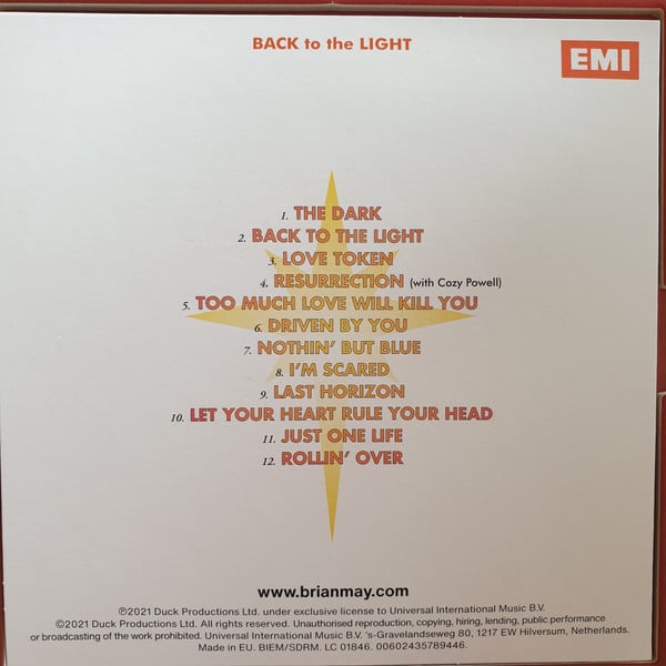 Brian May : Back To The Light (LP, Album, RE, RM, Whi + CD, Album, RE, RM + CD, C)