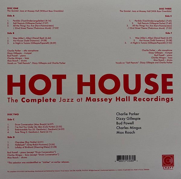 Charlie Parker, Dizzy Gillespie, Bud Powell, Charles Mingus, Max Roach : Hot House (The Complete Jazz At Massey Hall Recordings) (3xLP, 180 + Box, Ltd, RE)