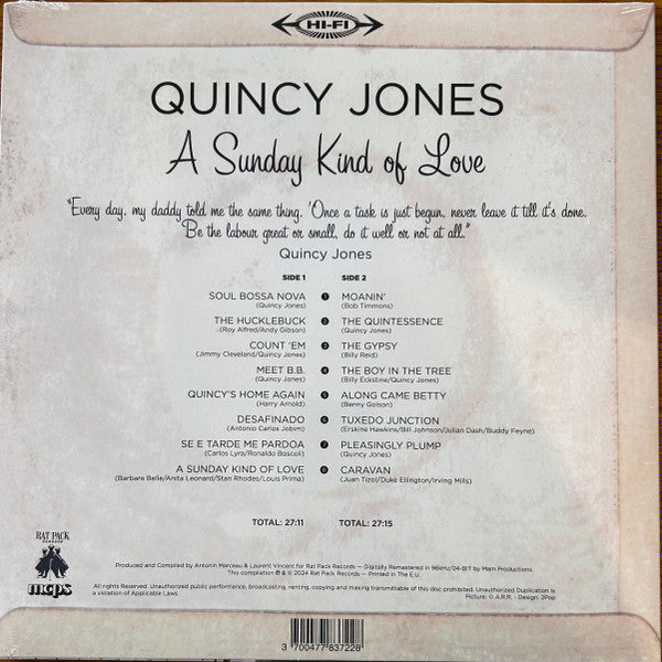 Quincy Jones : A Sunday Kind of Love (LP, RSD, Comp + CD, RSD, Comp)