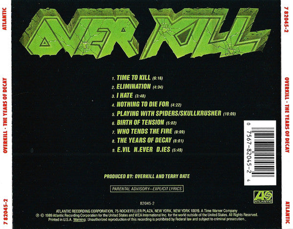 Overkill : The Years Of Decay (CD, Album, RP)