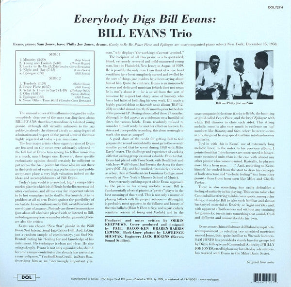 Bill Evans Trio* : Everybody Digs Bill Evans (LP, Album, RE, 180)