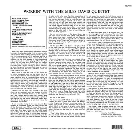 The Miles Davis Quintet : Workin' With The Miles Davis Quintet (LP, Album, RE, 180)