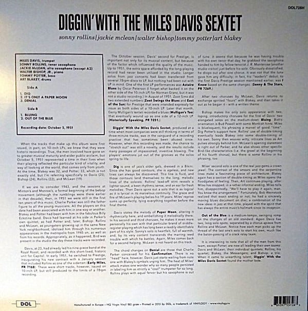 The Miles Davis Sextet : Diggin' With The Miles Davis Sextet (LP, Comp, RE, 180)