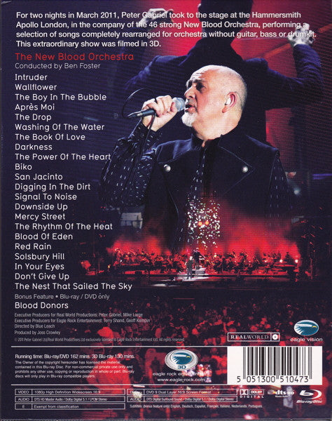 Peter Gabriel : New Blood - Live In London (2xBlu-ray, Multichannel + DVD-V, Multichannel, NTS)