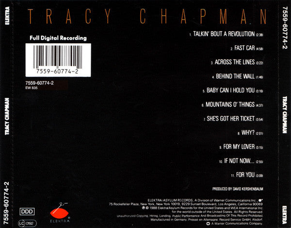 Tracy Chapman : Tracy Chapman (CD, Album, RE, RP)