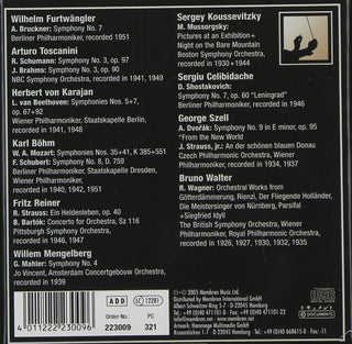 Wilhelm Furtwängler / Arturo Toscanini / Herbert von Karajan / Karl Böhm / Fritz Reiner / Willem Mengelberg / Serge Koussevitzky / Sergiu Celibidache / George Szell / Bruno Walter : 20th Century Maestros (10xCD, Comp, Mono + Box)